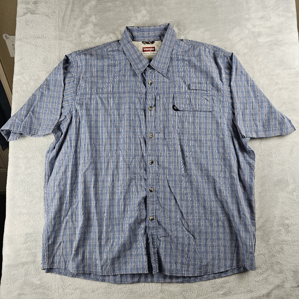 Wrangler Shirt Button Up Short Sleeve Mens Size 2XL XXL Blue Plaid